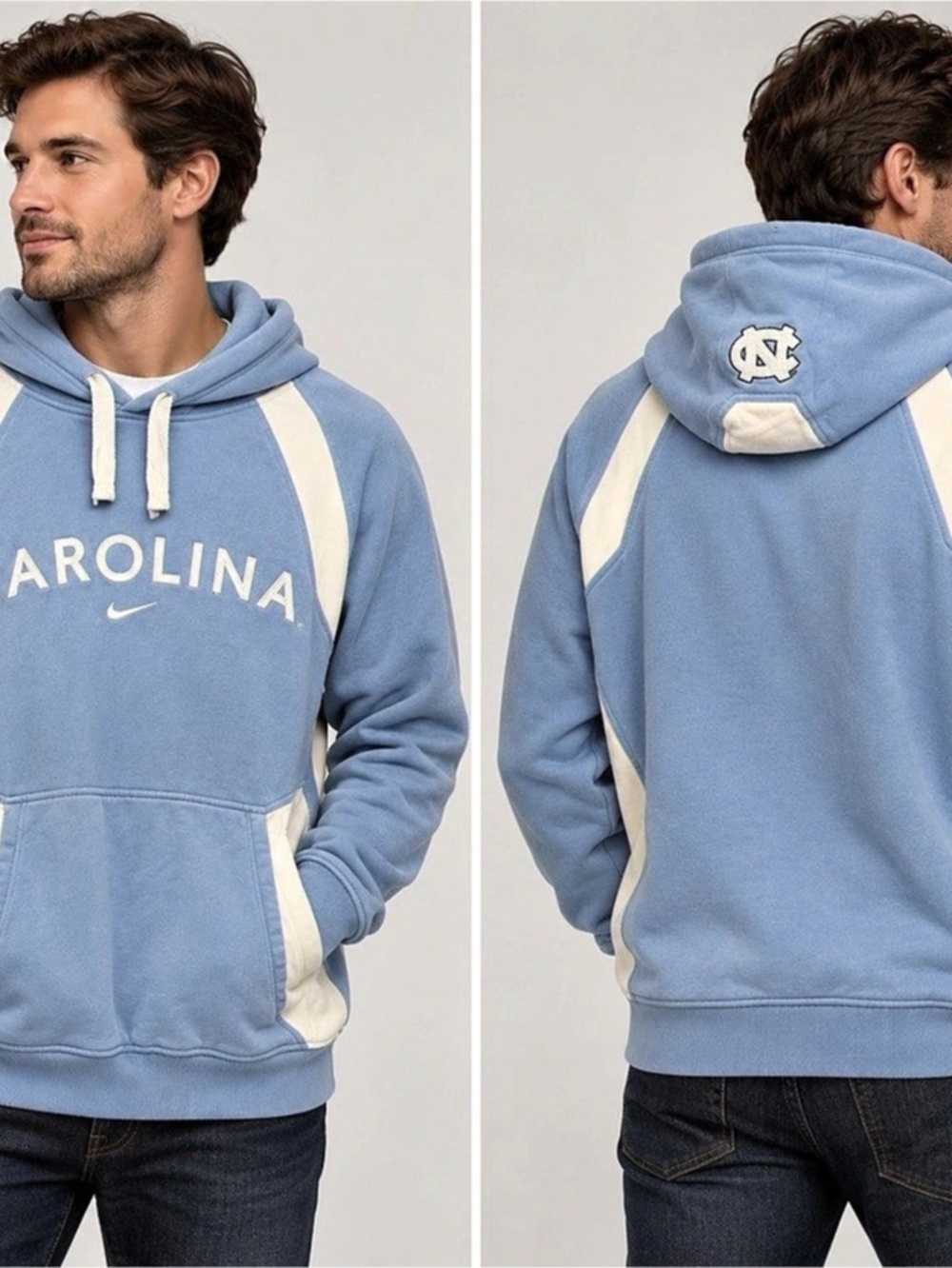 Nike College Retro UNC North Carolina Hoodie Blue & White Large